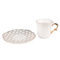 Clayre & Eef Kop en schotel set van 6 stuks schotel  95 ml Wit Goudkleurig Porselein Servies