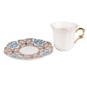 Clayre & Eef Kop en schotel set van 6 stuks schotel  95 ml Wit Beige Porselein Servies