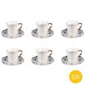 Clayre & Eef Kop en schotel set van 6 stuks schotel  95 ml Wit Blauw Porselein Servies