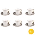 Clayre & Eef Kop en schotel set van 6 stuks schotel  95 ml Wit Zwart Porselein Servies