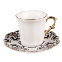 Clayre & Eef Kop en schotel set van 6 stuks schotel  95 ml Wit Zwart Porselein Servies