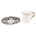 Clayre & Eef Kop en schotel set van 6 stuks schotel  95 ml Wit Zwart Porselein Servies