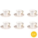 Clayre & Eef Kop en schotel set van 6 stuks schotel  95 ml Wit Goudkleurig Porselein Servies