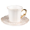 Clayre & Eef Kop en schotel set van 6 stuks schotel  95 ml Wit Goudkleurig Porselein Servies