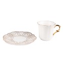 Clayre & Eef Kop en schotel set van 6 stuks schotel  95 ml Wit Goudkleurig Porselein Servies