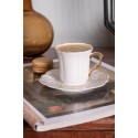 Clayre & Eef Kop en schotel set van 6 stuks schotel  95 ml Wit Goudkleurig Porselein Servies