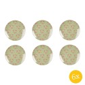 Clayre & Eef Dinerbord  set van 6 stuks  Ø 26 cm Groen Beige Porselein Rond Bloemen Eetbord