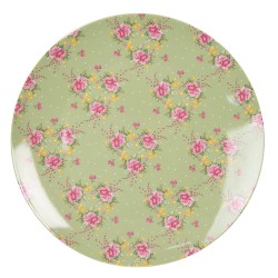 Clayre & Eef Dinerbord  set van 6 stuks  Ø 26 cm Groen Beige Porselein Rond Bloemen Eetbord