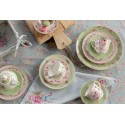 Clayre & Eef Dinerbord  set van 6 stuks  Ø 26 cm Groen Beige Porselein Rond Bloemen Eetbord