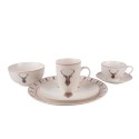 Clayre & Eef Kop en schotel set van 6 stuks schotel  200 ml Beige Porselein Hert Servies