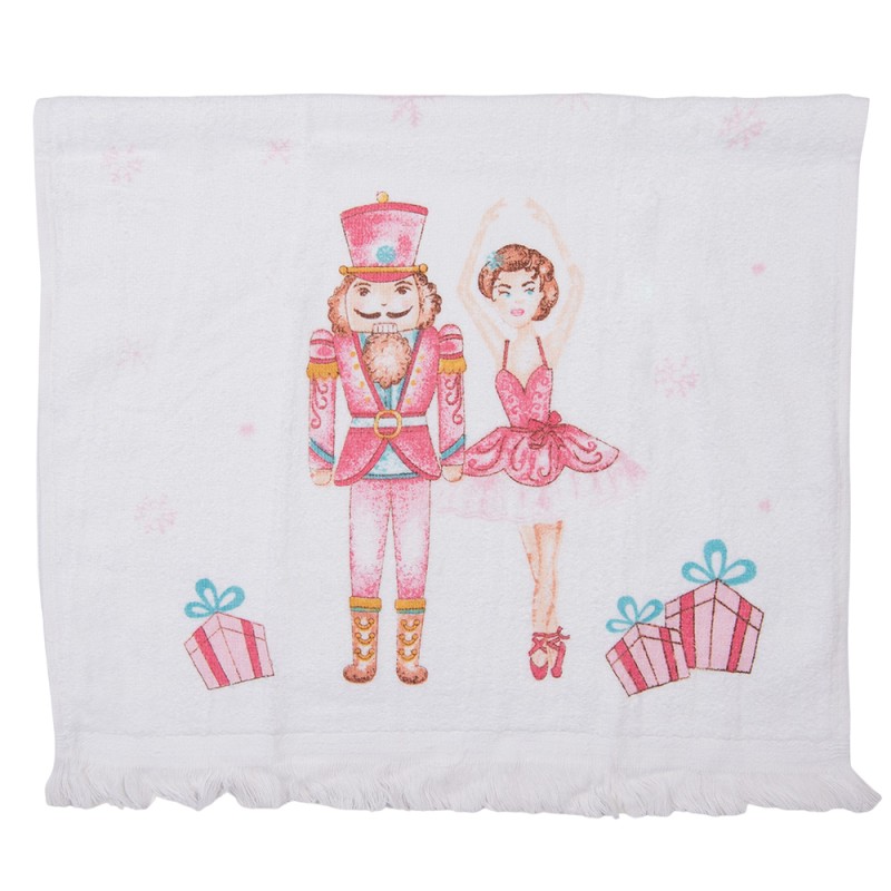 Clayre & Eef Gastendoekje  set van 6 stuks  40x66 cm Wit Roze Katoen Rechthoek Notenkraker en balletdanseres Toilet Handdoek