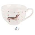 Clayre & Eef Kop en schotel set van 6 stuks schotel  200 ml Beige Bruin Porselein Rond Teckel Servies