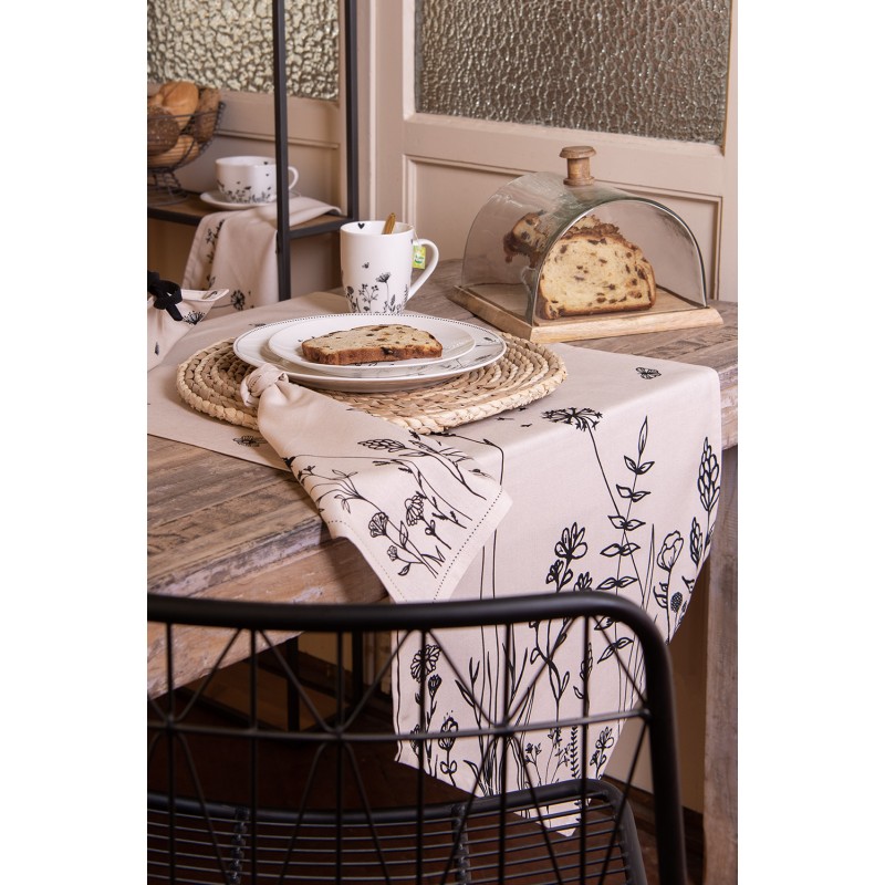 Clayre & Eef Ontbijtbord  set van 6 stuks  Ø 20 cm Beige Zwart Porselein Rond Bloemen Bord