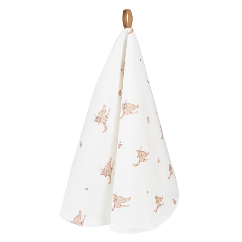 Clayre & Eef Theedoek  set van 6 stuks  Ø 80 cm Beige Bruin Katoen Rond Keukenhanddoek