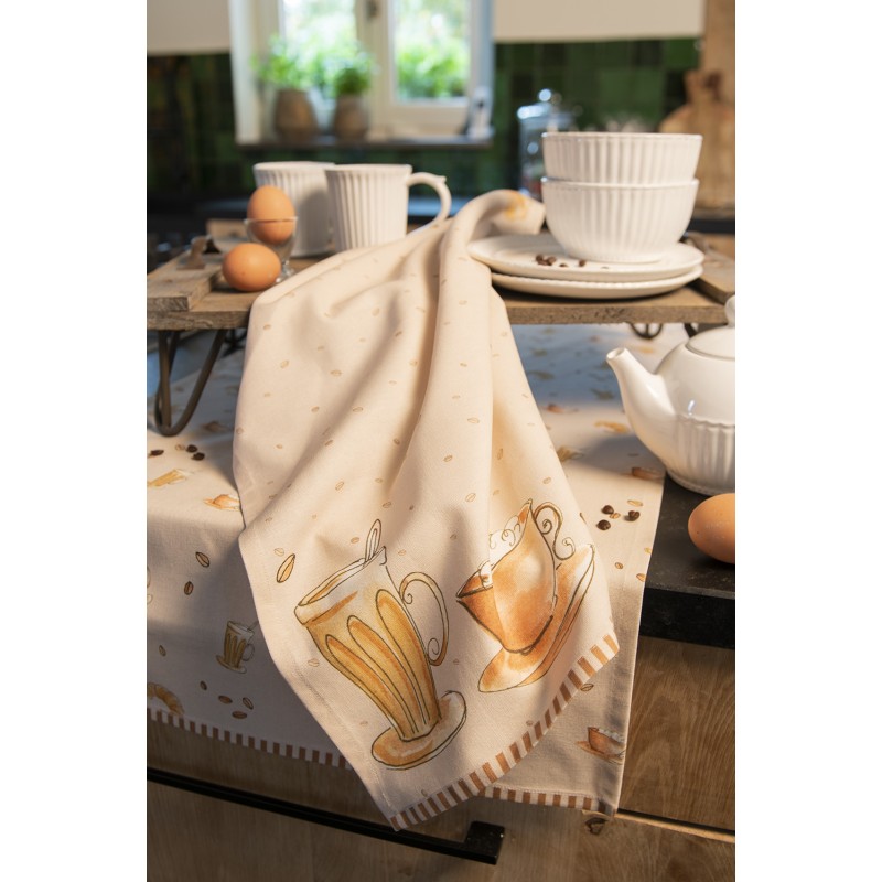 Clayre & Eef Theedoek  set van 6 stuks  50x70 cm Beige Katoen Rechthoek Croissant en koffie Keukenhanddoek