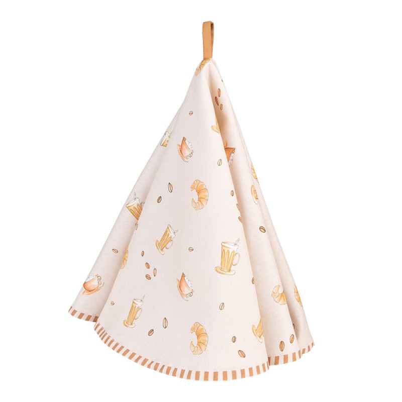 Clayre & Eef Theedoek  set van 6 stuks  Ø 80 cm Beige Katoen Rond Croissant en koffie Vaatdoek