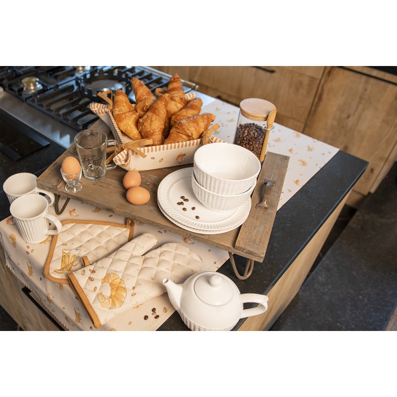 Clayre & Eef Theedoek  set van 6 stuks  Ø 80 cm Beige Katoen Rond Croissant en koffie Vaatdoek