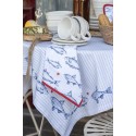 Clayre & Eef Theedoek  set van 6 stuks  50x70 cm Wit Blauw Katoen Rechthoek Vissen Keukenhanddoek