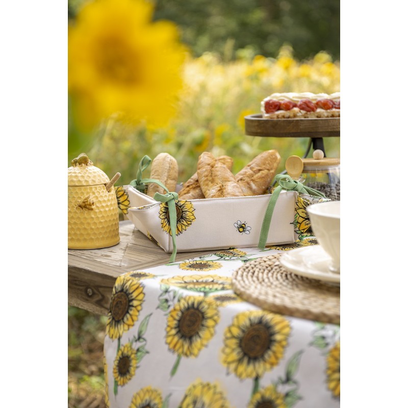 Clayre & Eef Theedoek  set van 6 stuks  Ø 80 cm Beige Geel Katoen Rond Zonnebloemen Keukenhanddoek