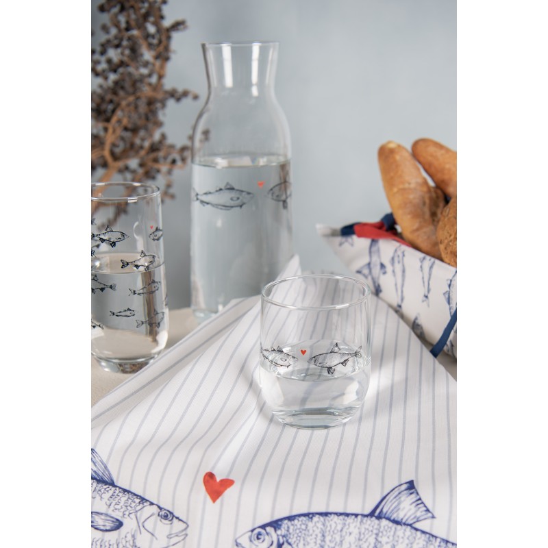 Clayre & Eef Waterglas  set van 6 stuks  Ø 7x14 cm / 380 ml Transparant Glas Vissen Longdrinkglas