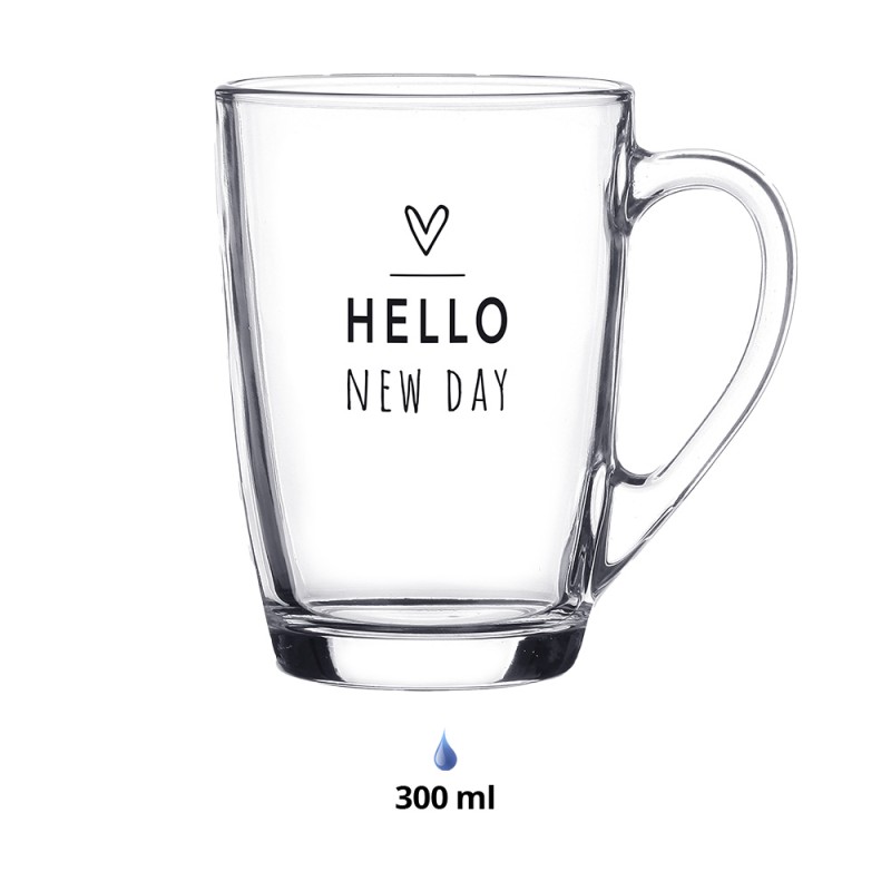 Clayre & Eef Theeglas  set van 6 stuks  300 ml Glas Hart Hello new day Theemok