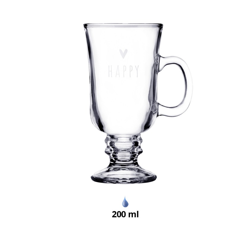 Clayre & Eef Theeglas  set van 6 stuks  200 ml Glas Hart Happy Theemok