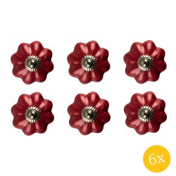 Clayre & Eef Deurknop  set van 6 stuks  Ø 4 cm Rood Keramiek Meubelknop