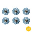 Clayre & Eef Deurknop  set van 6 stuks  Ø 4 cm Blauw Goudkleurig Keramiek Meubelknop