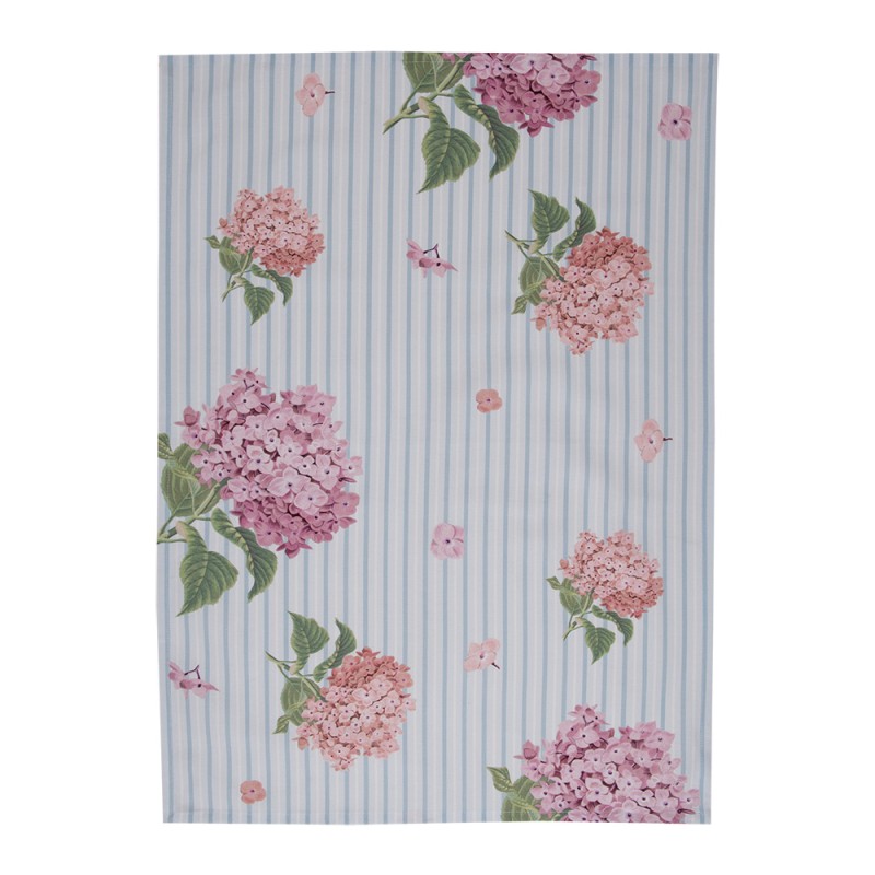 Clayre & Eef Theedoek  set van 6 stuks  50x70 cm Blauw Roze Katoen Hortensia