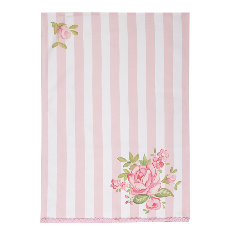 Clayre & Eef Theedoek  set van 6 stuks  50x70 cm Roze Katoen Rozen