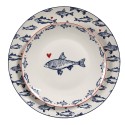 Clayre & Eef Dinerbord  set van 6 stuks  Ø 26 cm Wit Blauw Porselein Vissen Eetbord