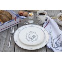 Clayre & Eef Dinerbord  set van 6 stuks  Ø 26 cm Wit Grijs Porselein Haan Eetbord