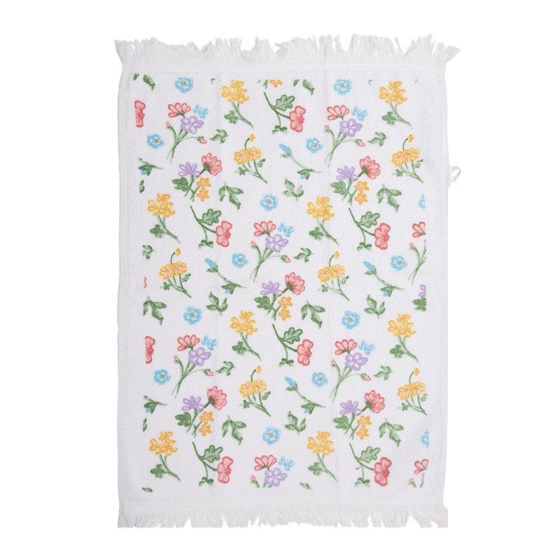 Clayre & Eef Gastendoekje  set van 6 stuks  40x66 cm Wit Geel Katoen Bloemen Toilet Handdoek