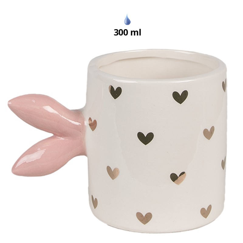 Clayre & Eef Mok  set van 6 stuks  300 ml Wit Goudkleurig Keramiek Hartjes Theemok