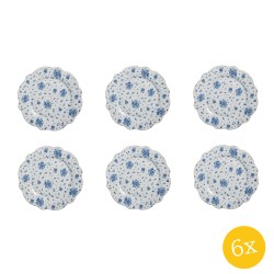 Clayre & Eef Dinerbord  set van 6 stuks  Ø 27 cm Wit Blauw Porselein Roosjes Eetbord