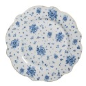 Clayre & Eef Dinerbord  set van 6 stuks  Ø 27 cm Wit Blauw Porselein Roosjes Eetbord