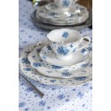 Clayre & Eef Dinerbord  set van 6 stuks  Ø 27 cm Wit Blauw Porselein Roosjes Eetbord