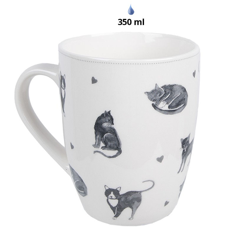 Clayre & Eef Mok  set van 6 stuks  350 ml Wit Keramiek Katten Drinkbeker