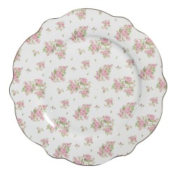 Clayre & Eef Dinerbord  set van 6 stuks  Ø 27 cm Roze Porselein Rozen Eetbord