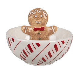 Clayre & Eef Decoratie schaal set van 6 stuks schaal 250 ml Wit Rood Keramiek Gingerbread man Serveerkom