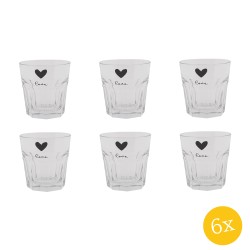 Clayre & Eef Waterglas  set van 6 stuks  180 ml Glas Hart Love Drinkbeker