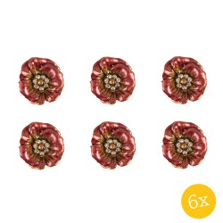 Clayre & Eef Deurknop Bloem set van 6 stuks Bloem Ø 4x3 cm Rood IJzer