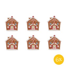 Clayre & Eef Ontbijtbord Gingerbread set van 6 stuks Gingerbread house 20x21x2 cm Bruin Keramiek Kerstdecoratie