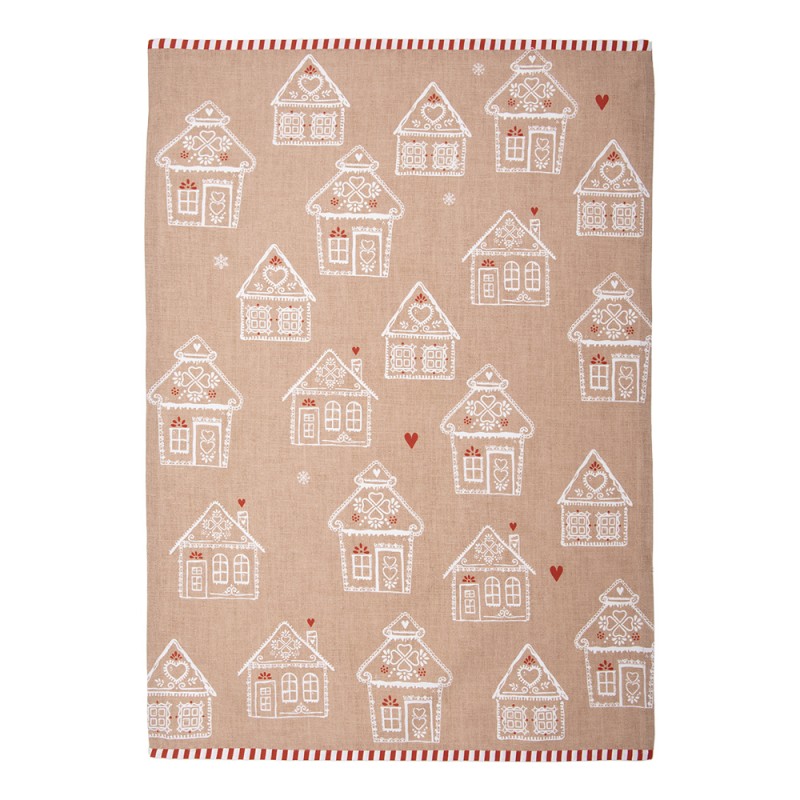 Clayre & Eef Theedoek 50x70 set van 6 stuks 50x70 cm Bruin Katoen Gingerbread house Keukenhanddoek