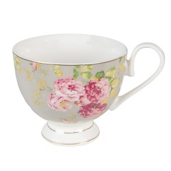 Clayre & Eef Tasse et soucoupe 200 ml Vert Blanc Porcelaine Rond Fleurs