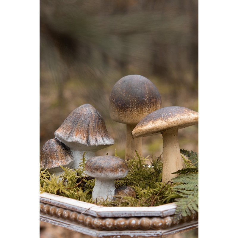 Clayre & Eef Décoration Champignon 10x7x12 cm Marron Blanc Céramique