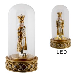 Clayre & Eef Glass Bell Jar Nutcracker 24 cm  LED Gold colored Plastic Glass