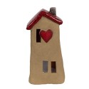 Clayre & Eef Decoratie Beeld Huis 10x7x19 cm Bruin Rood Keramiek