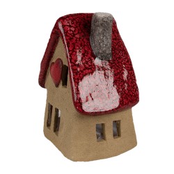 Clayre & Eef Decoratie Beeld Huis 12x9x16 cm Bruin Rood Keramiek