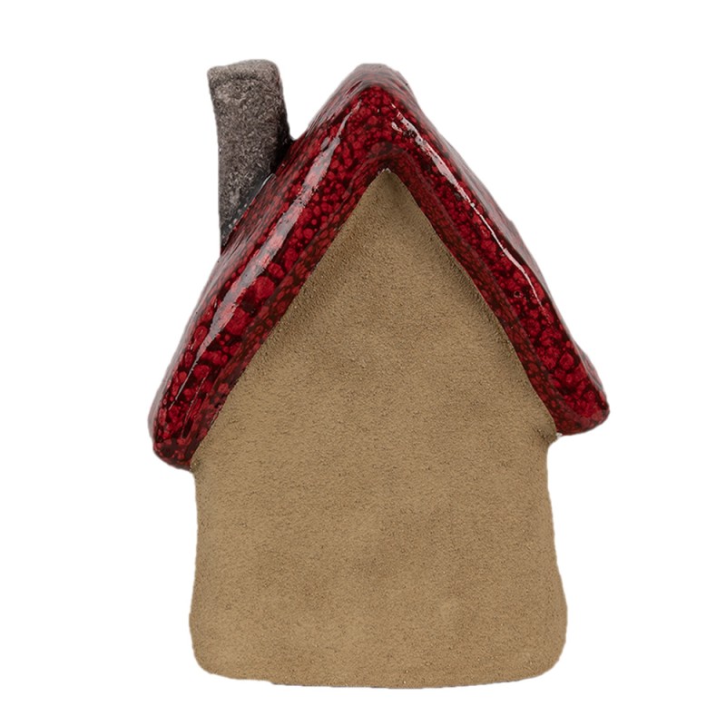 Clayre & Eef Decoratie Beeld Huis 12x9x16 cm Bruin Rood Keramiek